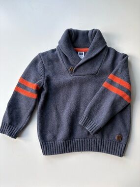 Janie & Jack blue shawl collar sweater with orange stripes
